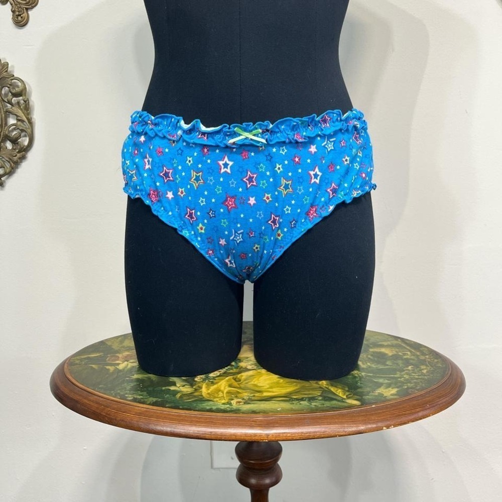 Vintage Y2K 2007 Victoria's Secret "Pout" Blue Star Ruffle Bloomer Panties -Sz L